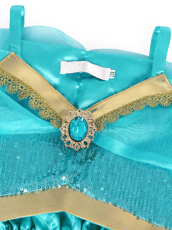Girl's Artificial Gemstone Decor Cami Top & Contrast Sequin Mesh Pants Set with 3pcs Accessories, Princess Cosplay Performance Costume, Kids Summer Party Wear 5