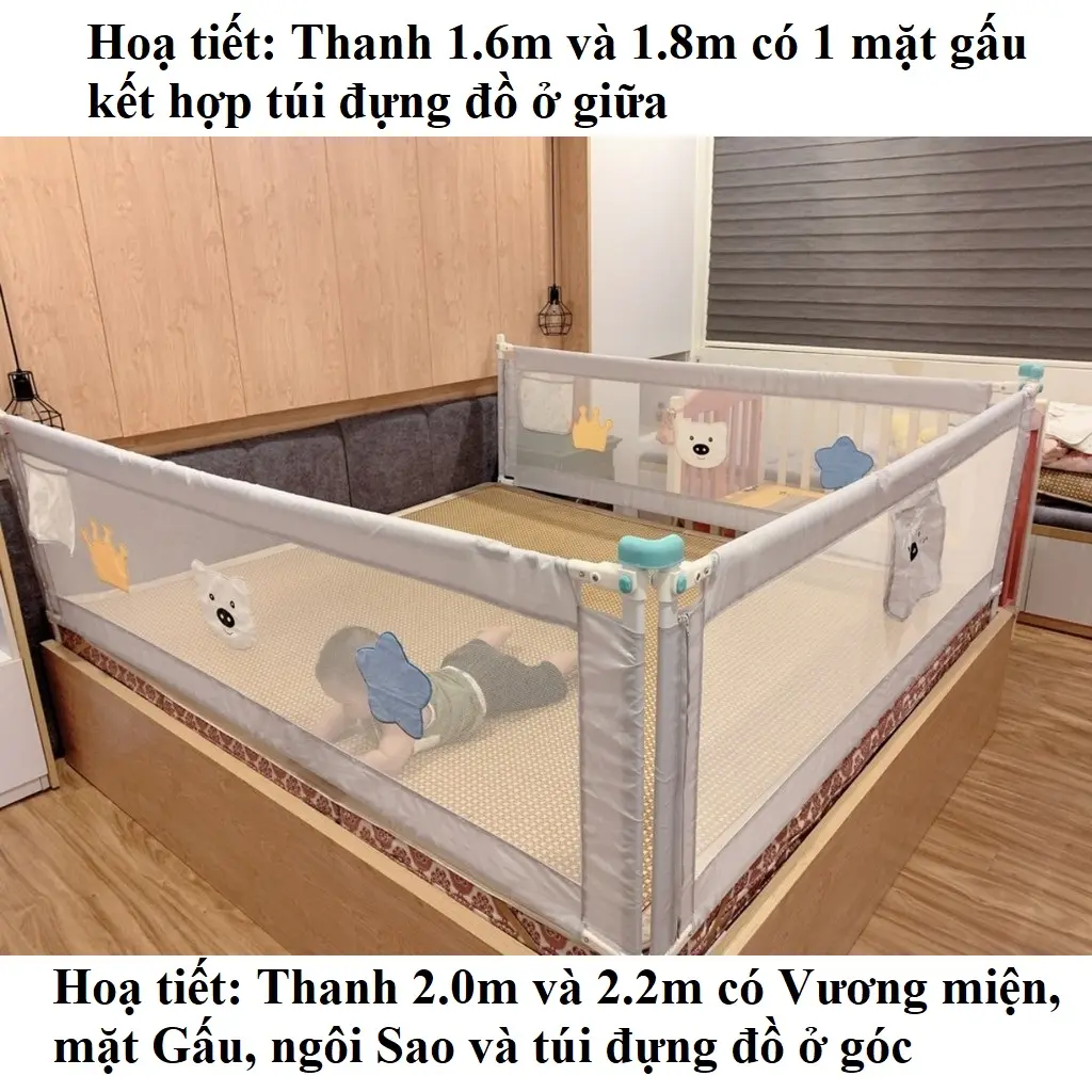 Thanh Chắn Giường cho bé nâng hạ 1 bên đủ kích thước m6,m8,2m,2.2m ( giá 1 thanh )