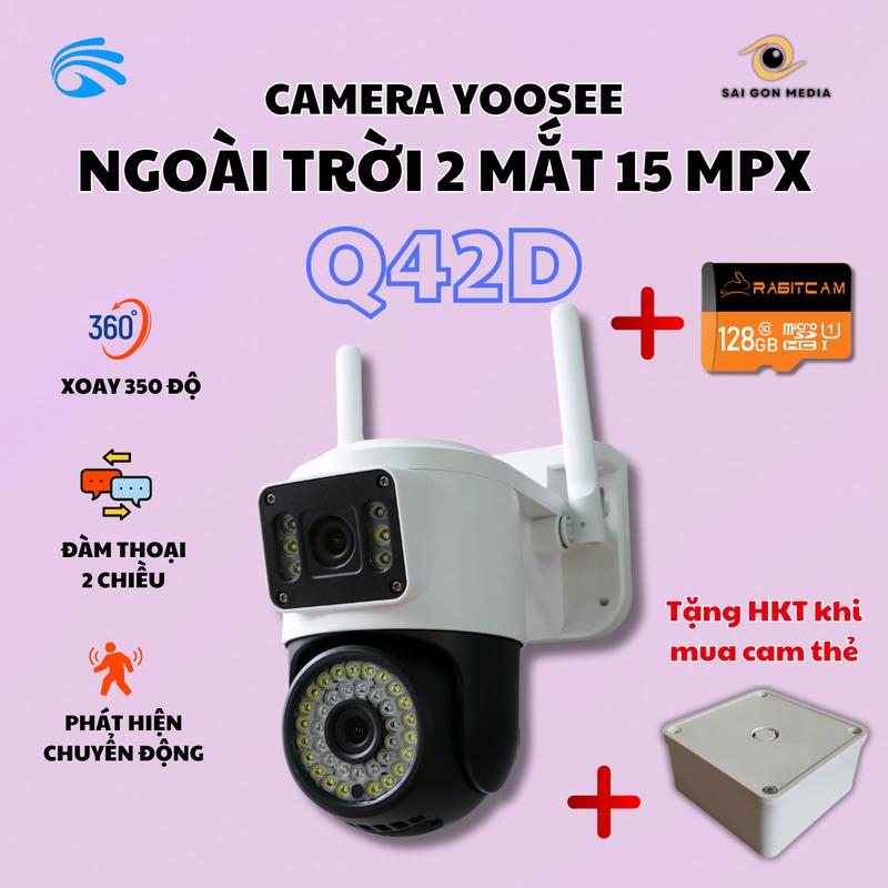 Camera Wifi Yoosee Ngoài Trời 2 Mắt Q42D 15Mpx-Xem Đêm Có Màu