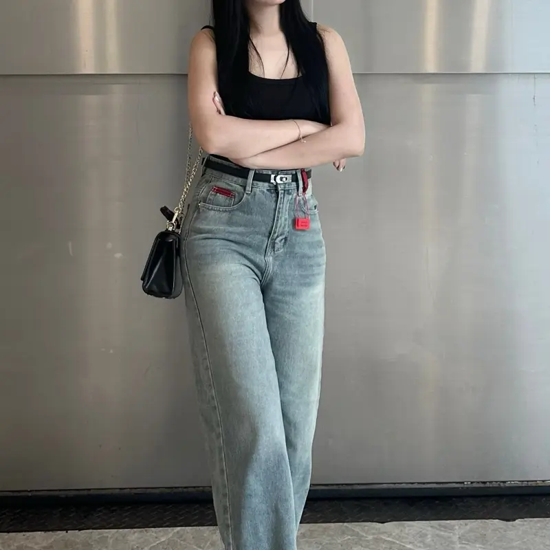 Quần Jean Nữ Suông Trơn Thêu Màu Bụi VM3839 - Chất Jean Vải QC Mềm (S-2XL) | BigBuy360 - bigbuy360.vn