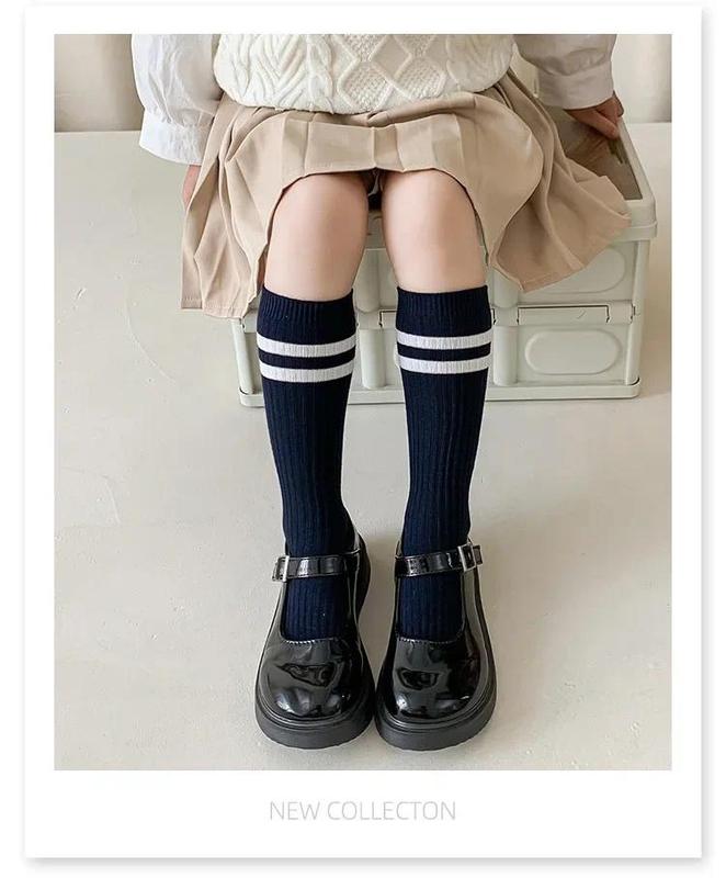 Product Introduction of Spring Autumn Soft Cotton Korean Fashion School Sock for Kids Boy Girl Simplicity Solid Color Striped Calf Sock for Children 10