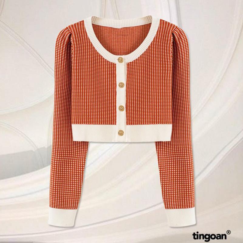TINGOAN - Set len crop lửng phối cúc nơ và áo hai dây cam LOU LOU CARDIGAN OR