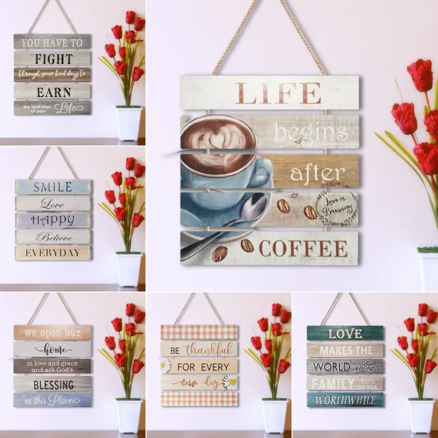 Decors and Beyond Inspirational Wall Art Decoration Nordic Style Wood Planks Plaque ("10x10") Gift Hanging Rectangle Ornaments Wooden Hangable Multicolor