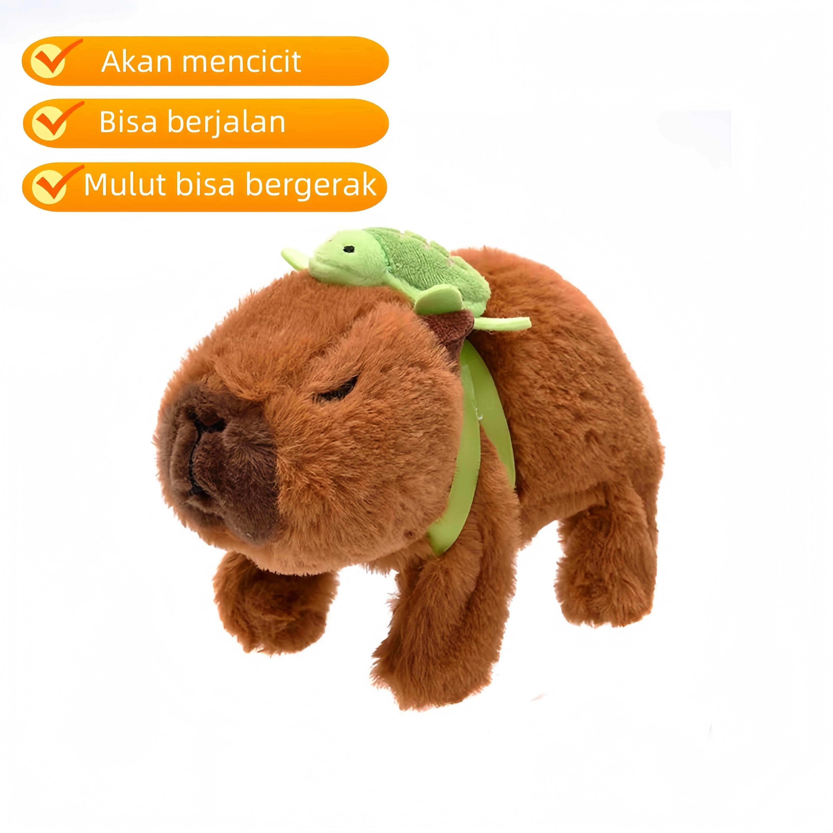 Capybara Boneka Mainan Listrik Mewah dengan Ekor Bergoyang Berjalan Baterai Remote dan Sayap Lumba-lumba Anak Dolls Gantungan Ukuran 19*11*17cm Bahan PVC Berat 145g