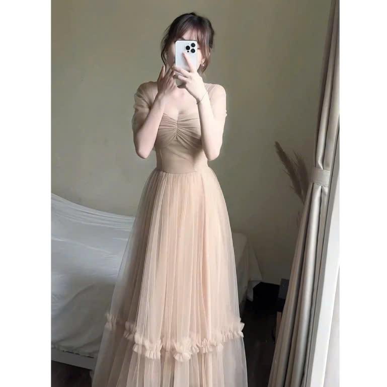 Váy Nữ Dress Công Chúa Thiết Kế Trễ Vai Dự Tiệc Phối Tơ Lưới Maxi Bồng Bềnh Nàng Thơ ChickyStore - Women 3