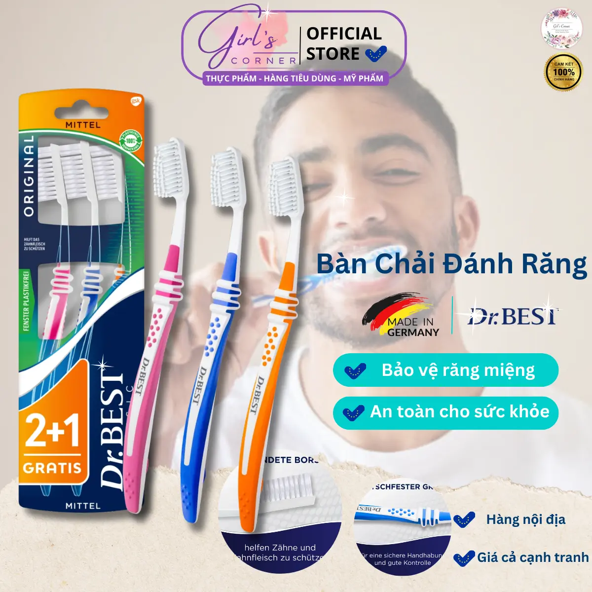 Bàn Chải Đánh Răng DR.BEST Set 3 chiếc [Nội địa đức] [Khuyến mại] [ Nội Địa Đức ]