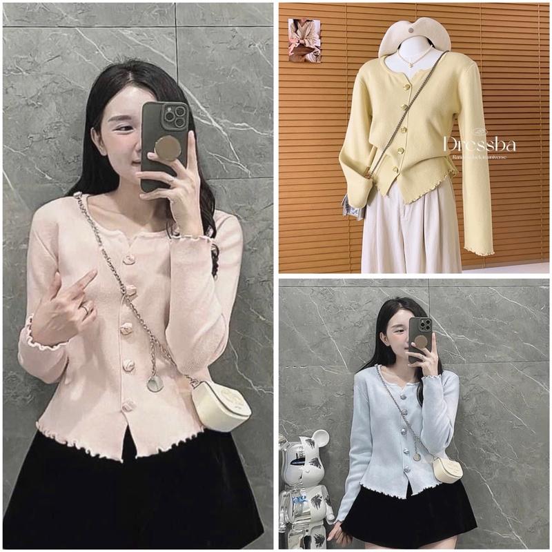 ÁO LEN CÚC HOA HỒNG NHỎ VẠT BẦU VIỀN BÈO HÀNG QC @Imaybi14.Clothing Nữ Top Tim thudong