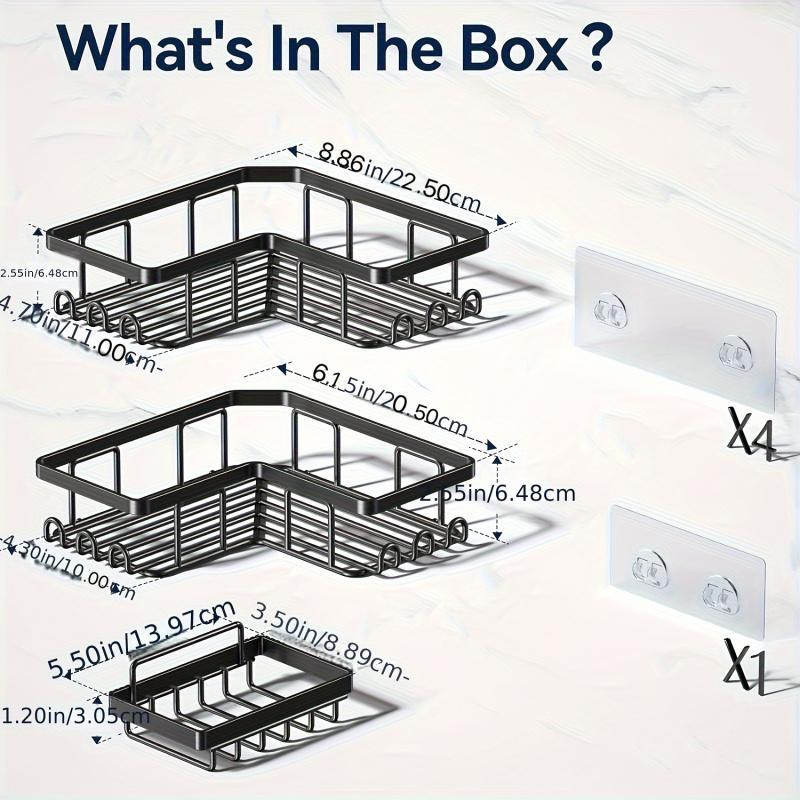 Product Introduction of Bathroom Corner Shelf, 3pcs/set Wall Mounted Corner Storage Rack with Hooks, Bathroom Storage Rack, Bathroom Organizer, Home Organizer 4