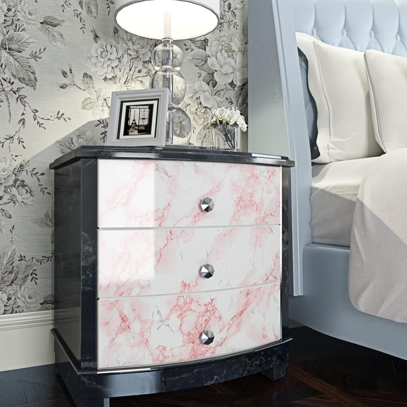 Marble Pattern Self-adhesive Wallpaper, 1 Roll Pink Waterproof Peel and Stick Wallpaper, Easy To Remove Wall Art Sticker for Kitchen Countertop and Cabinet Shelf Liner 4
