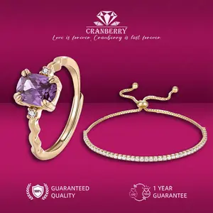 OS3-D136 Set Cincin & Gelang Wanita Cranberry Jewelry Premium Lapis Emas 18k Anti Luntur Anti Berubah Warna Garansi 1 Tahun Resmi Size Adjustable Kualitas Grade Terbaru Aksesoris Perhiasan Cincin Nikah Permata VVS1 Elegan COD