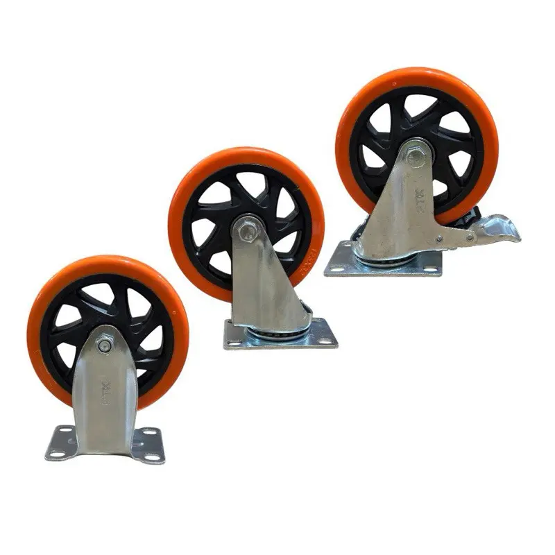 Roda Pu orange Taiwan 3 4 5 inch Mati Hidup Rem roda troli Lemari