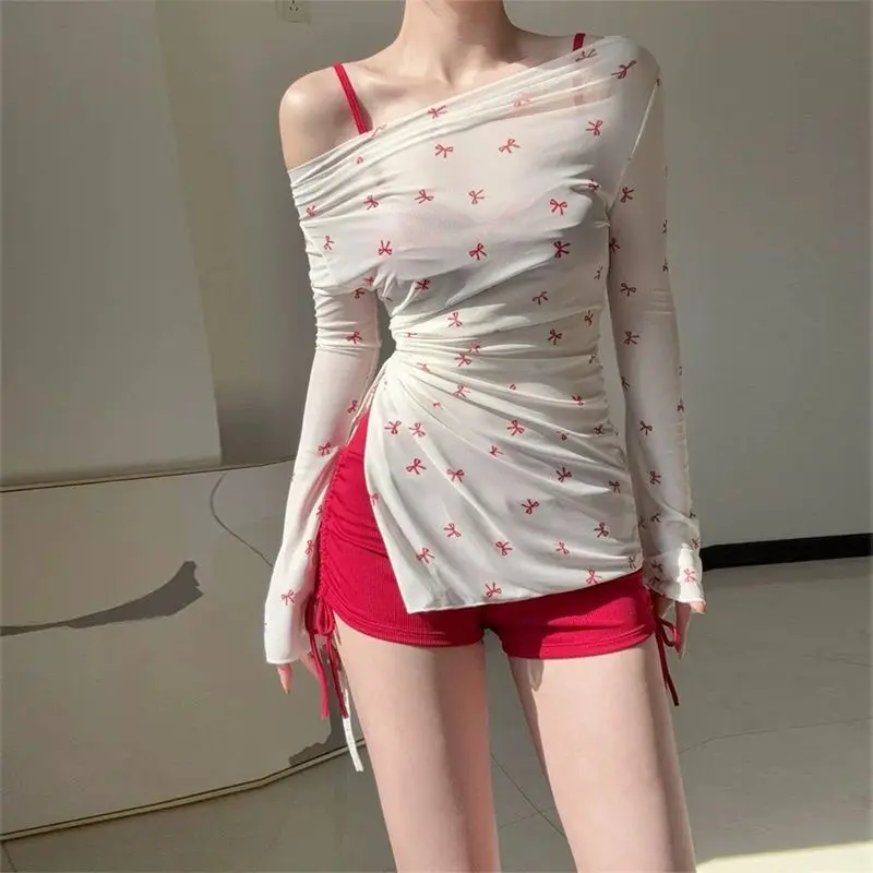 2025 new swimsuit WOMEN'S pure hot girl temperament long sleeve halter blouse bikini split swimsuit WOMEN'S