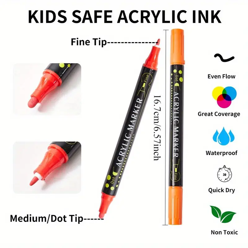 Dual Tip Acrylic Paint Pen, 12pcs/24pcs Premium Acrylic Paint Pen for Wood, Canvas, Stone, Rock Painting, Glass, Ceramic Surfaces, DIY Crafts Making Art Supplies 1