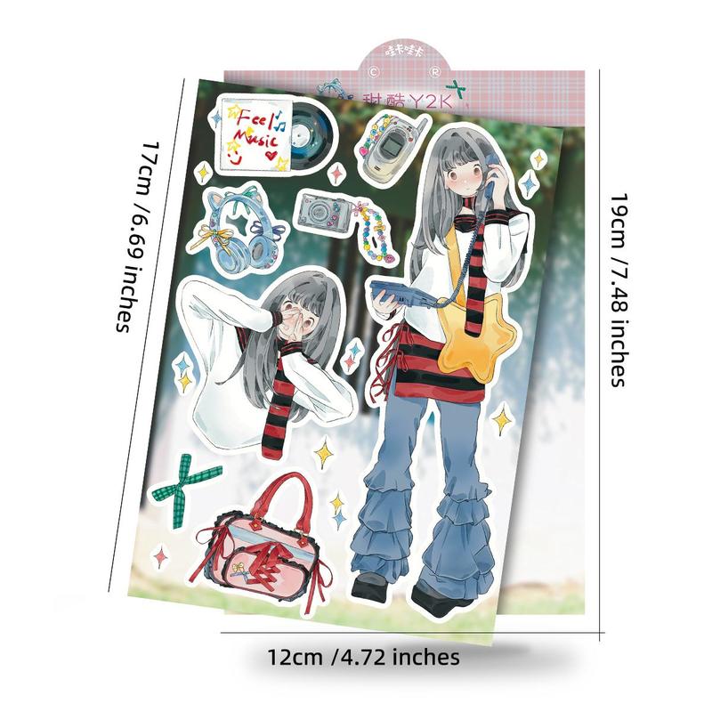 Cute Cartoon Girl Pattern Sticker, Self Adhesive Decor Paper, DIY Decorative Sticker for Gift Greeting Card Water Bottle Laptop Phone 1