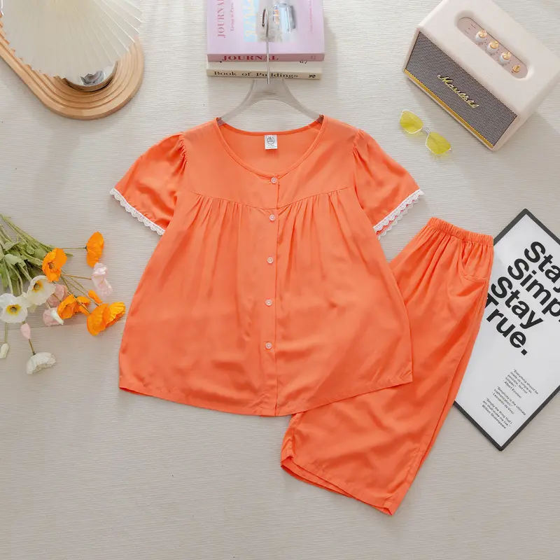 Đồ Mẹ- Tay Búp quần Lửng- Đồ Bộ Mặc nhà - Bộ quần áo Tole Loại 1 mềm, mịn, mát size 43 -72kg Nữ Women Quần Ngủ Voi Tay Loe Top 7-8 năm đồ ngủ Ống Loe Ong 8