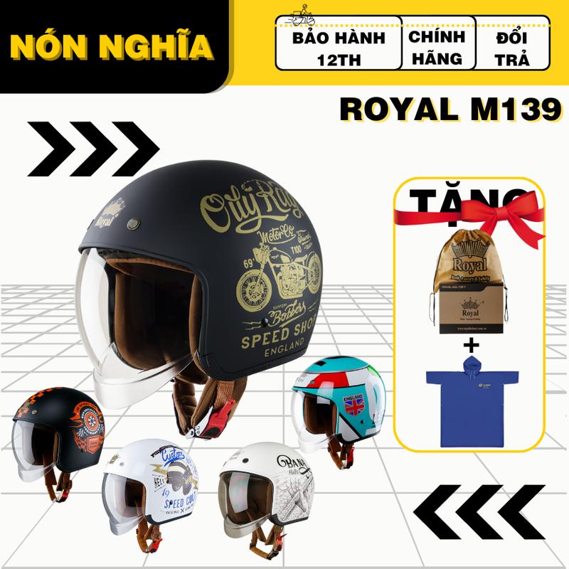 Mũ bảo hiểm 3/4 Royal m139 kính âm tặng túi vải cao cấp, nón bảo hiểm 3 4 có kính ẩn,giấu kính chống xước,chống nước mưa Helmet