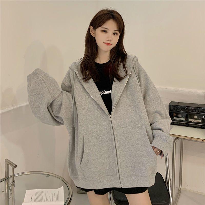 Product Introduction of Large Size Slimming Autumn and Winter Hoodie Coat Women's Ins Zipper Cardigan Fleece-Lined Thick Loose Sweater Women's Fashion 22