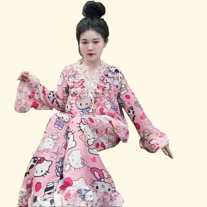 Đồ bộ hoạt hình tiểu thư đũi xốp phối ren Women Nữ Top 1