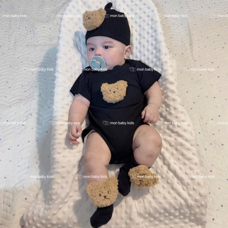    Mon Kids Baby   Body dán gấu tặng mũ tất cho bé trai & bé gái 3-12kg Vải Cotton mặc đầy tháng - đi chơi - thôi nôi - chụp ảnh 