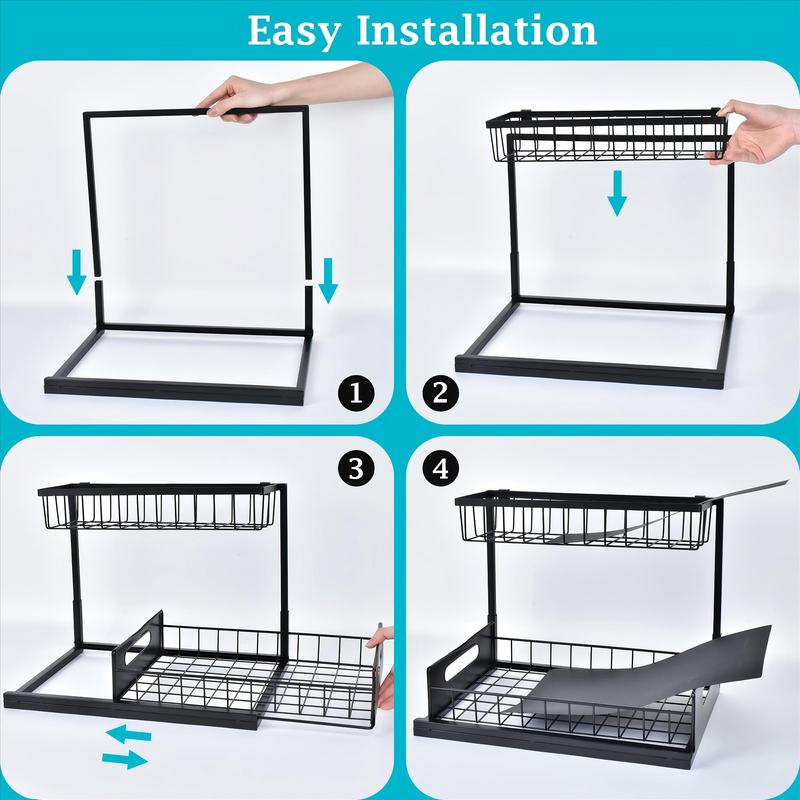 Under Sink Organizer, 2 Tier Slide Out Sink Shelf, Pull Out Cabinet Storage, Bathroom Storage Rack, Kitchen Storage Rack, Home Organizer 7