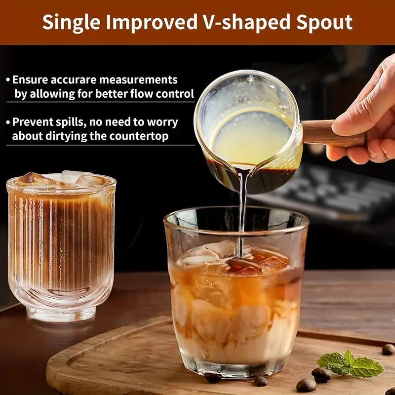 Double-ended Measuring Cup with Wooden Handle, 1 Count Glass Measuring Cup, Coffee Measuring Cup, Coffee Milk Honey Measuring Cup 3