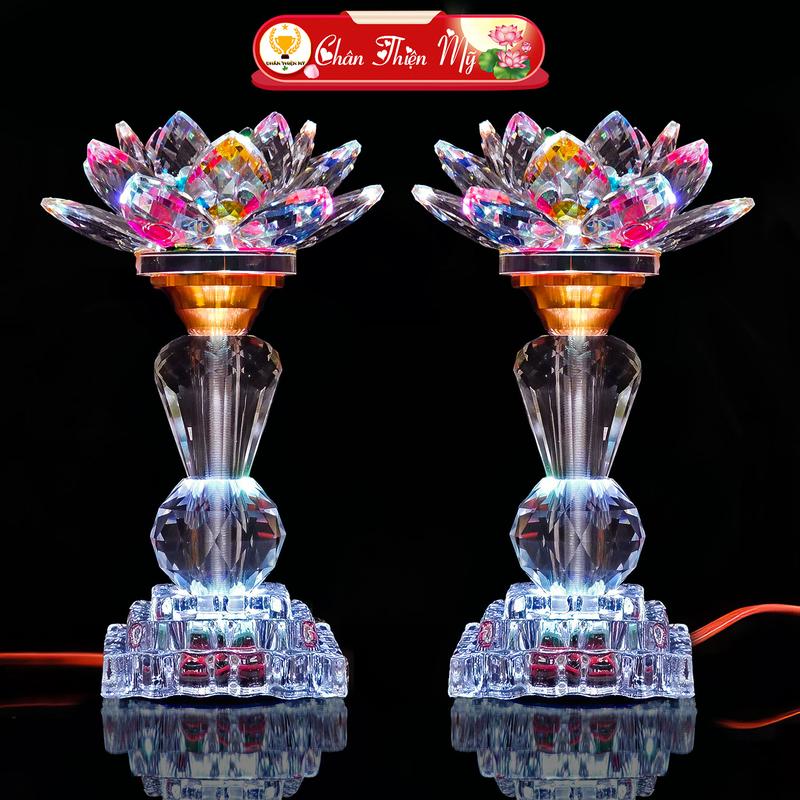 Đèn Thờ Hoa Sen Pha Lê LED 7 Màu Cao Cấp CHÂN THIỆN MỸ, Trang Trí Bàn Thờ HSPL-16