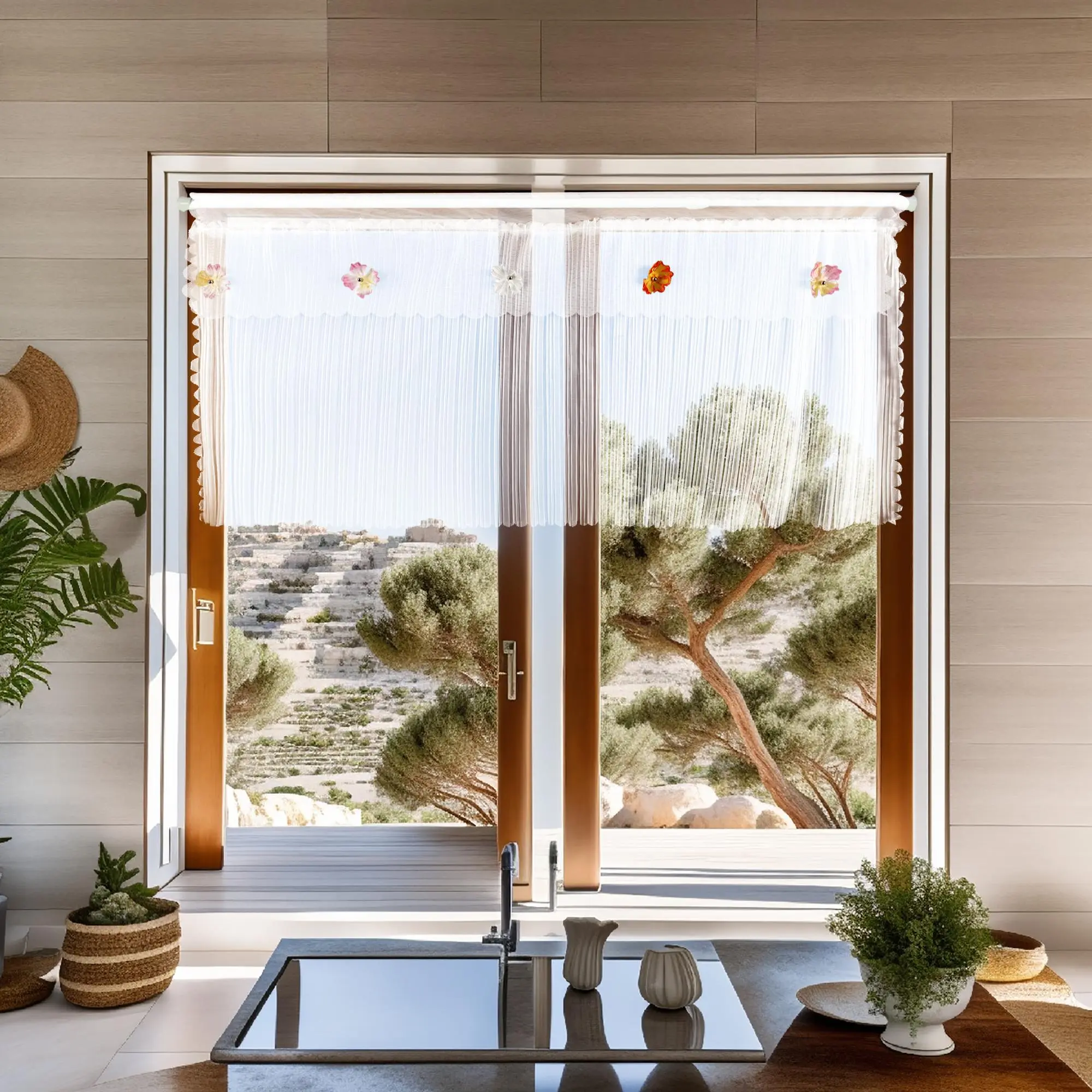 Lace Kitchen Valance, 1 Count Modern Simple Window Curtain, Window Drapes for Home Living Room Bedroom, Home Decor