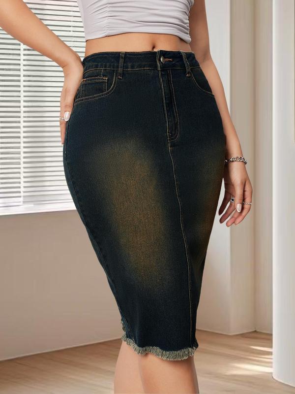 Women's Denim Skirt, Fashion Casual Knee Length Skirt for Daily Outdoor Wear, Ladies Bottoms for Summer 4