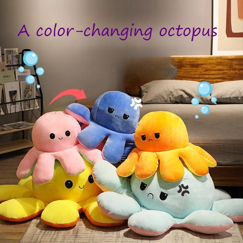  Búp Bê Bạch Tuộc Nhỏ Và Ngoại Cỡ Thay Đổi Khuôn Mặt Mũ Trùm Đầu Hai Mặt Lật Bạch Tuộc Vui Vẻ Và Hạnh Phúc Gối Ném Thích Hợp Để Trang Trí 