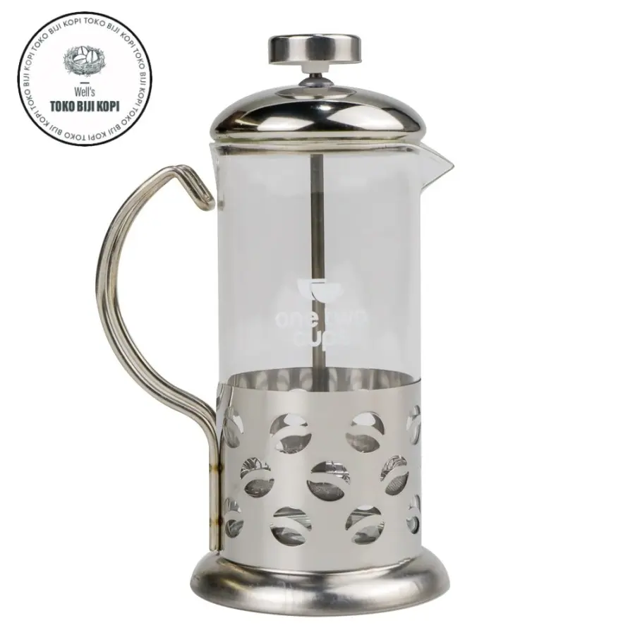French Press Coffee Maker Pot Bean Pattern 350ml - KG72I - Silver