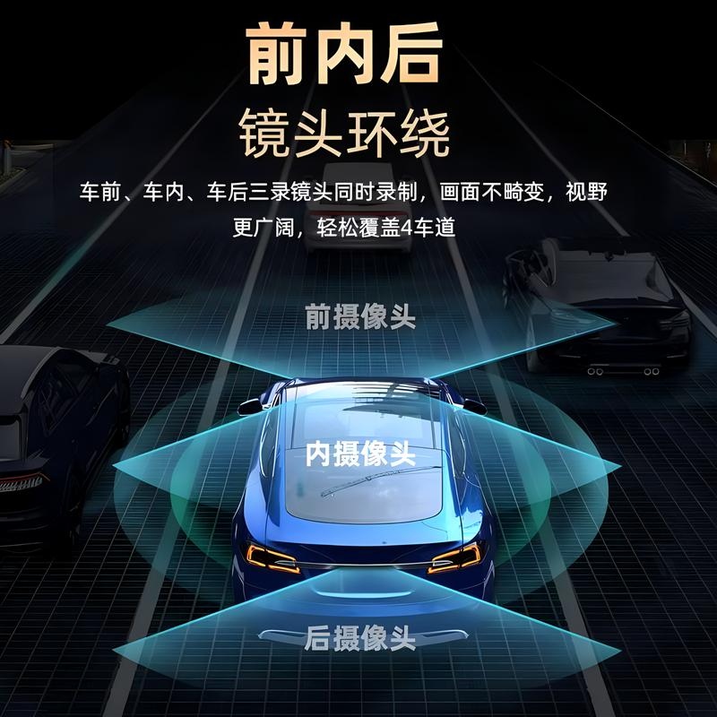 Product Introduction of 2024 New Driving Recorder Three-Camera Video on the Same Screen 360 ° Panoramic Video 4K Ultra HD Night Vision E-Dog 7