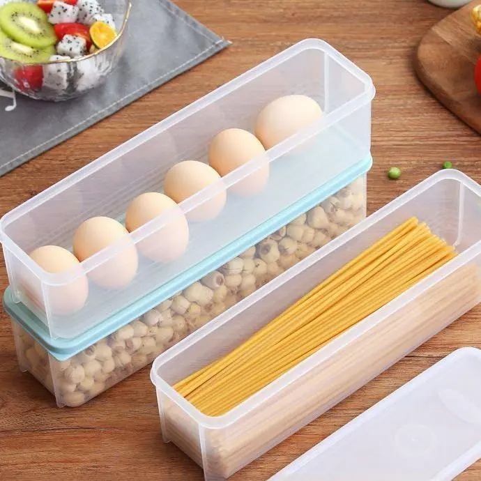 Hộp bảo quản thực phẩm tủ lạnh, 4 hộp, Thích hợp cho các loại thực phẩm như hành tây, tỏi và các loại rau khác, cũng thích hợp cho mì ống, trứng, có thể được sử dụng trong tủ lạnh, bảo quản thực phẩm, hộp bảo quản rau và trái cây, làm bằng nhựa 2