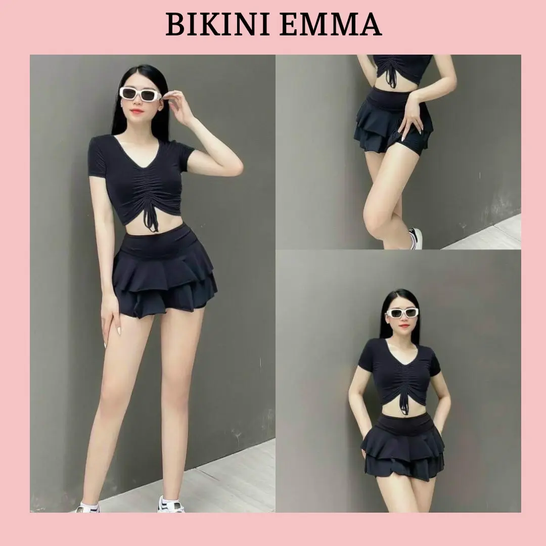 Set Bikini Áo Rút Kèm Váy 2 Tầng EMMA (Có quần trong váy)