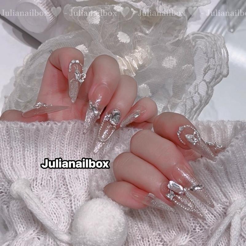 JuliaNailbox Mã 778 tone nude da Móng tay giả thiết kế thủ công, sơn gel ( tặng kèm keo, miếng dán, dũa, bông lau móng ), gắn dễ dàng, tiện lợi có thể tái sử dụng Nữ