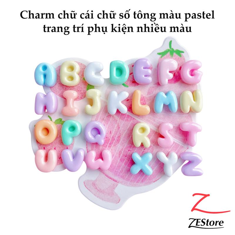 Charm chữ cái chữ số tông màu pastel trang trí phụ kiện nhiều màu kèm keo dán giao màu ngẫu nhiên
