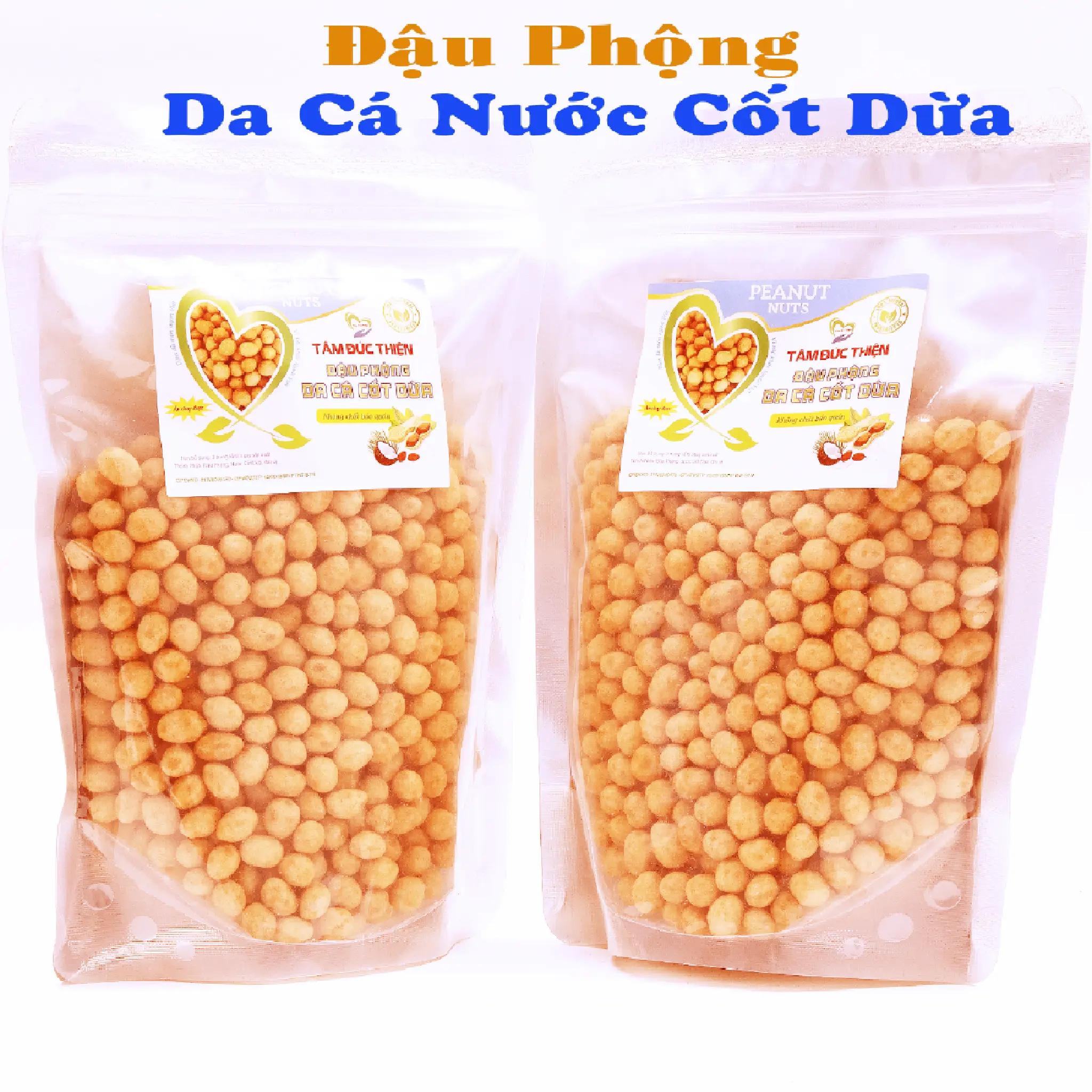 1KG Đậu Phộng Da Cá Cốt Dừa Tâm Đức Thiện gồm 2 Túi Zip x 500GR đồ ăn vặt Snack Nuts Food đậu phộng