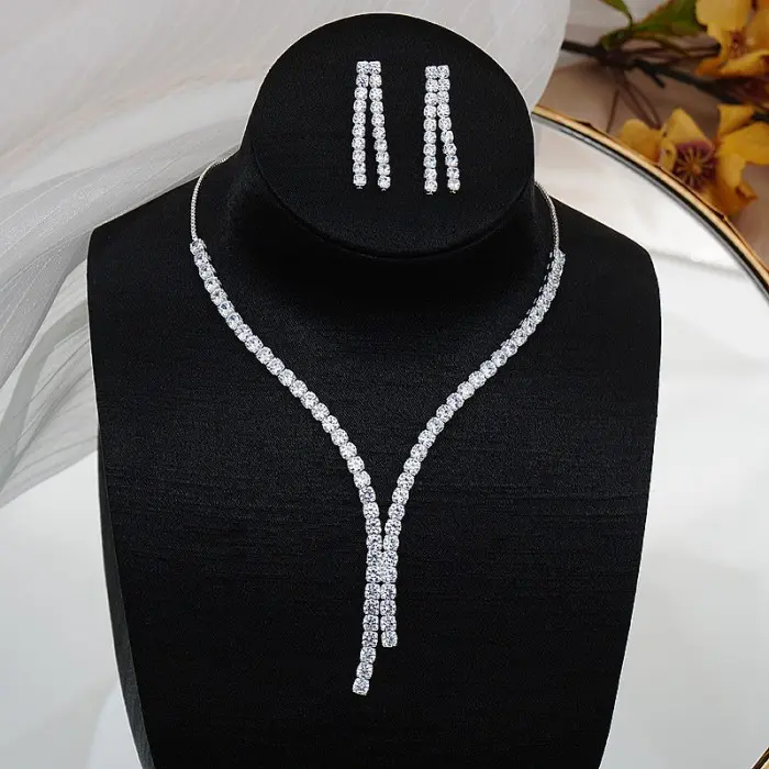 Set Aksessoris Hiasan Wanita Kalung Anting Tusuk Zircon Pengantin 2 0