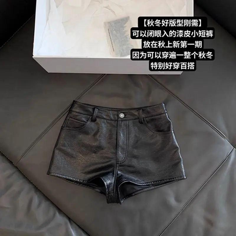 Quần Thường Ngày Phong Cách Cô Gái Nóng Bỏng Mỹ, Da PU Màu Đen, Quần Áo Mùa Thu Cho Nữ, Quần Đùi Thẳng Eo, Vỏ Bọc Mỏng, Quần Hot, Thời Trang Women Pants