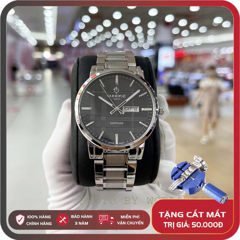 Đồng hồ pin, đồng hồ nam dây thép Sunrise DM1204SWA full box, kính sapphire chống xước, chống nước Watch Đeo Tay