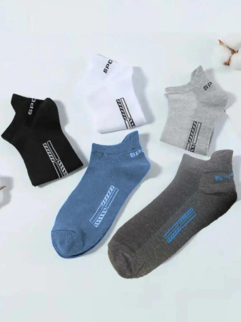 Product Introduction of Men's 5 Pairs Letter Print Ankle Socks, Casual Comfortable Breathable Low Cut Socks for Daily Wear, Men Knitting Socks for All Seasons 3