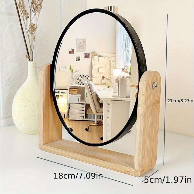 [Elegant Makeup Mirror] 1pc Elegant Wooden Frame Double-Sided Makeup Mirror |   Rotating, Simple Desk Stand Design, with Magnification - Ideal for Home Vanity Use, Makeup Vanity Desk 3