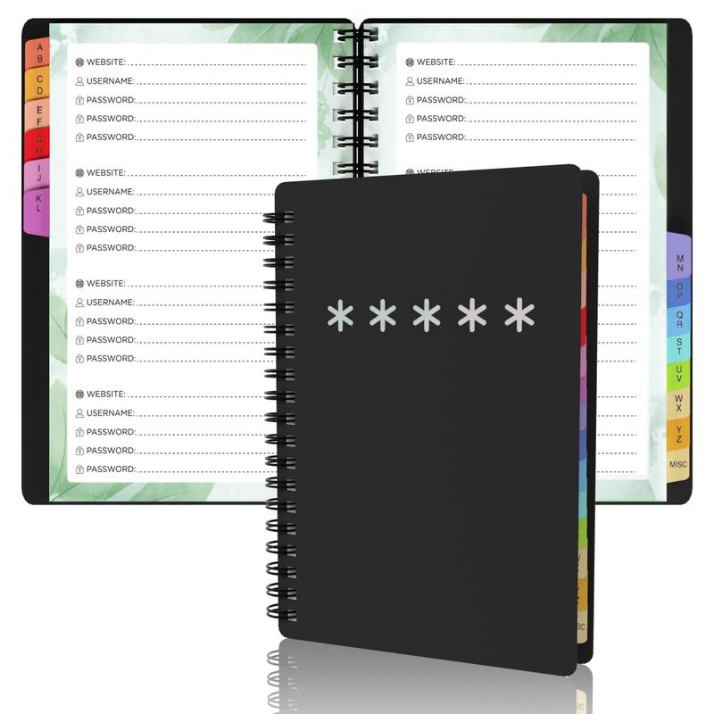 Product Introduction of Spiral Password Book, 1 Count 4.5x6.5 Inch Alphabetical Tabs Password Book, Alphabetized Password Book for Home or Office 17
