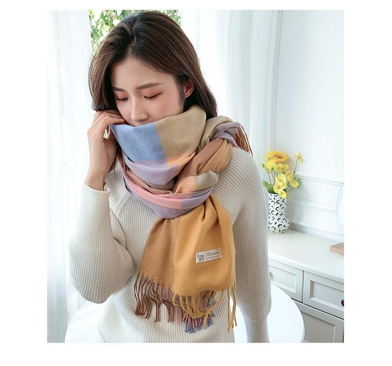 Product Introduction of New Plaid Scarf Women's Japanese and Korean Style Sweet Warm Scarf Fashion Shawl Autumn and Winter Artificial Cashmere Scarf enamel  pins selendang  bahu  klasik 11