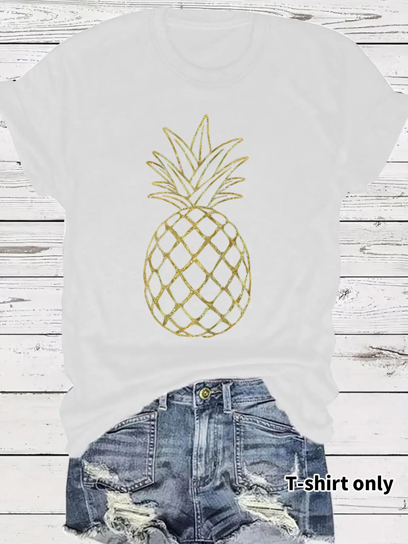 Women's Pineapple Print Round Neck Tee, Casual Short Sleeve Crew Neck T-Shirt for Summer, Fashion Women's Top for Daily Wear