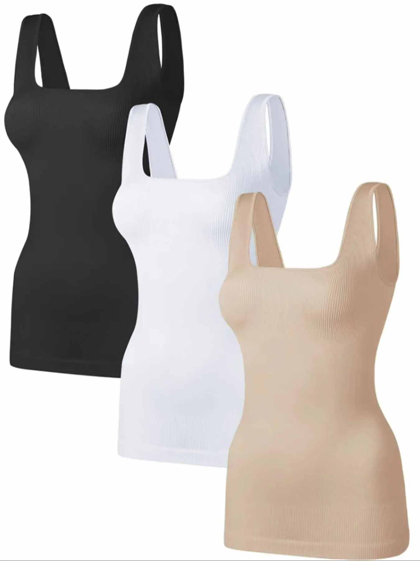 Women's Solid Square Neck Tank Top, Casual Seamless Tummy Control Tank Top for Daily Wear, Clothing, Ladies Clothes for Fall & Winter
