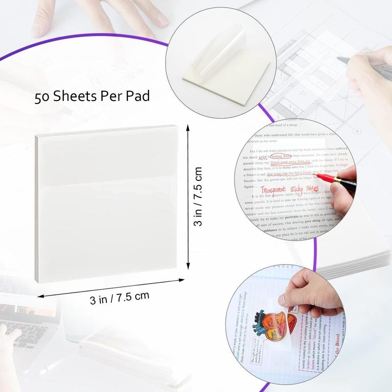 Clear Sticky Note (6pcs), Minimalist Easy To Post Sticky Note For Office, Transparent Sticky Note, 3x3 In Translucent Sticky Note, Waterproof Self-Adhesive Sticker For Home School Office 2