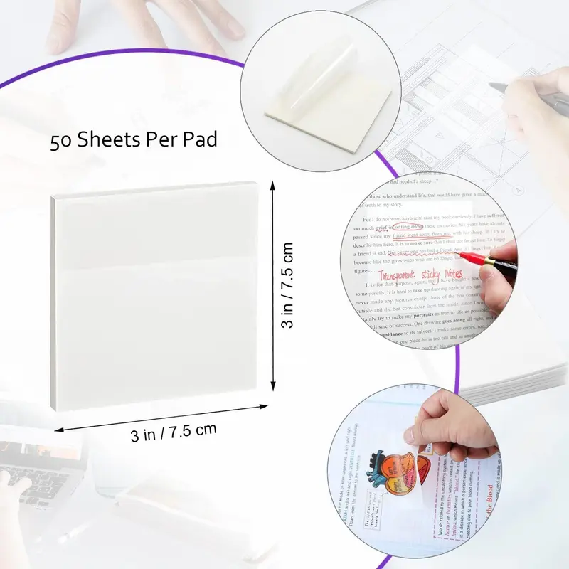 Clear Sticky Note (6pcs), Minimalist Easy To Post Sticky Note For Office, Transparent Sticky Note, 3x3 In Translucent Sticky Note, Waterproof Self-Adhesive Sticker For Home School Office 2