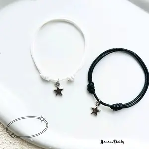 Sepasang Gelang Couple bintang gantung Rodium//Gelang Pasangan//Gelang Tali Korea Waterproof//Gelang tangan anti air