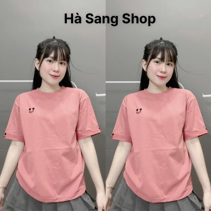 Áo Phông Nữ babytee Chất Cotton Mịn Mát Form Vừa dáng ngắn từ 35-55kg - hình mặt cười thêu ngực +tay mặc thoải mái thoáng mát - Top Women Cổ Tròn