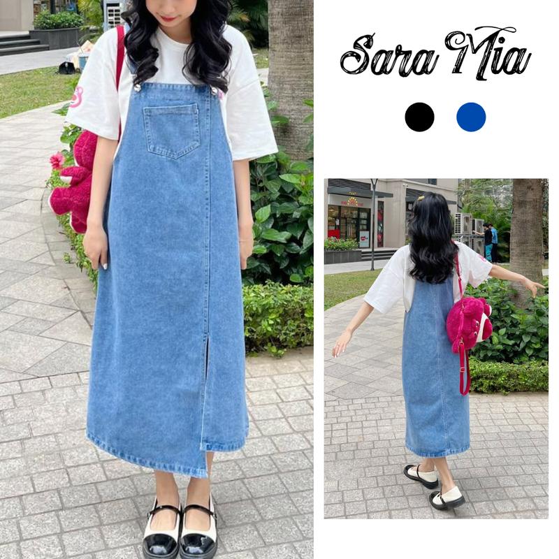 Yếm Váy Bò Nữ Dáng Dài Lucky Chất Liệu Kaki Thời Trang Hàn Quốc Phong Cách Hàn Quốc Đáng Yêu 2 Màu Chân Váy